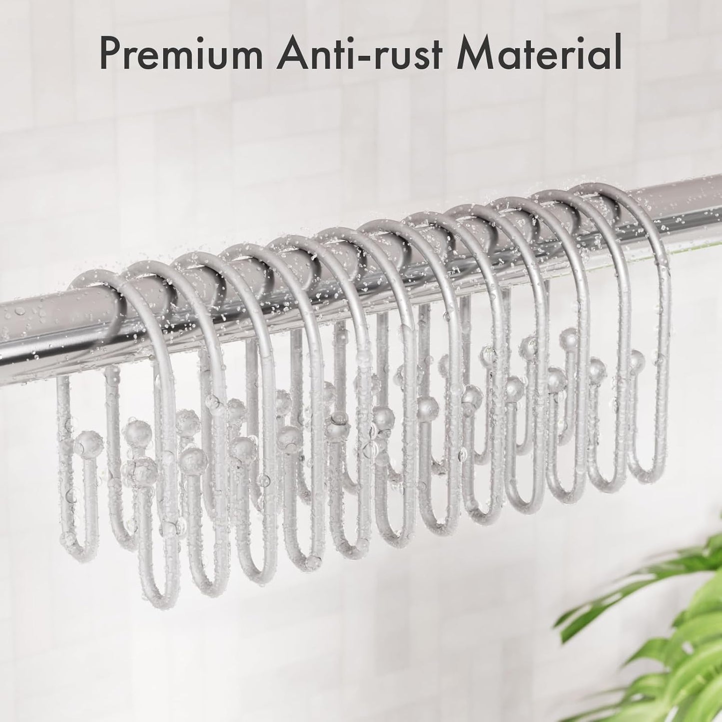 AmazerBath Shower Curtain Hooks, Space Sliver Shower Curtain Rings Rust Proof, Sturdy Double Shower Curtain Hooks Non-Slip Shower Hooks for Shower Curtain, Metal Shower Hooks Ring Bathroom 12Pcs