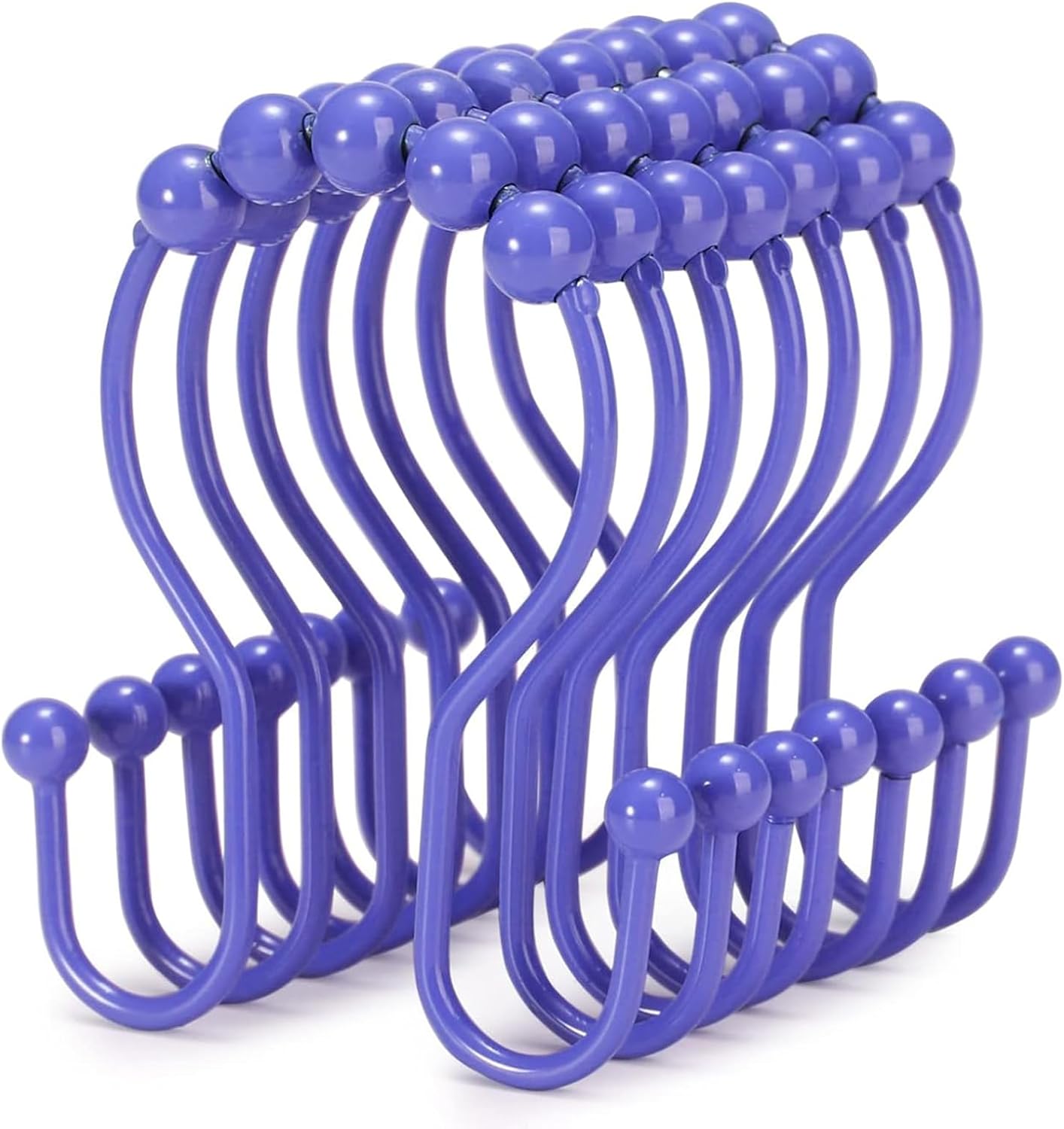Goowin Shower Curtain Hooks, 12 Pcs Shower Curtain Rings, Stainless Steel Shower Curtain Hooks Rings Rust Proof, Smooth Sliding Anti-Drop Double Shower Hooks for Shower Curtain, Rods (Purple)