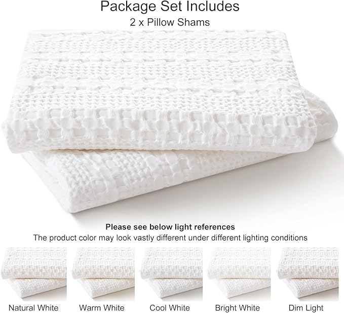 PHF 100% Cotton Waffle Weave Pillow Covers 24" x 24", 2 Pack Luxury Square Shell for Elegant Home Decor, No Filling, Luxury Aesthetic Soft Pillow Covers for Bed, White
