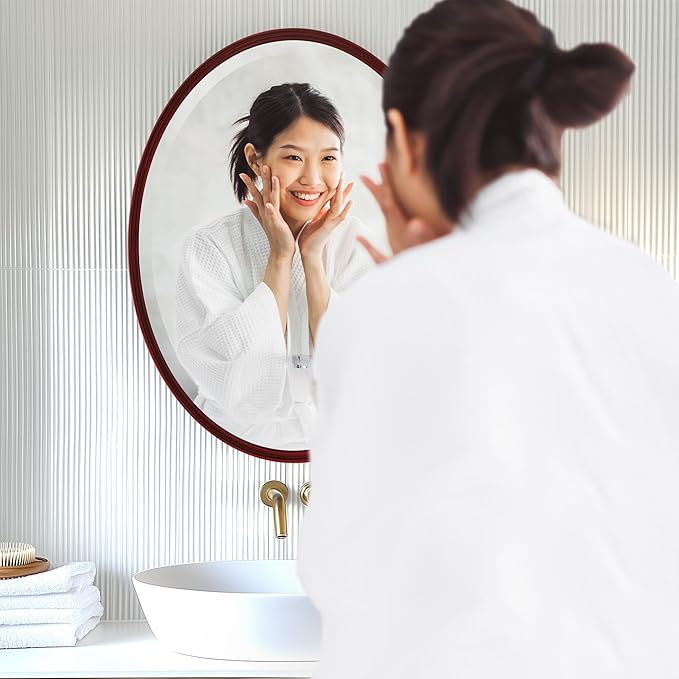 OVALCREST - Oval Wooden Beveled Wall Mirror for Home Decor, Bathroom, Vanity, Bedroom, Living Room, Hallway - London Style (Black Cherry) 31.1 x 41.1