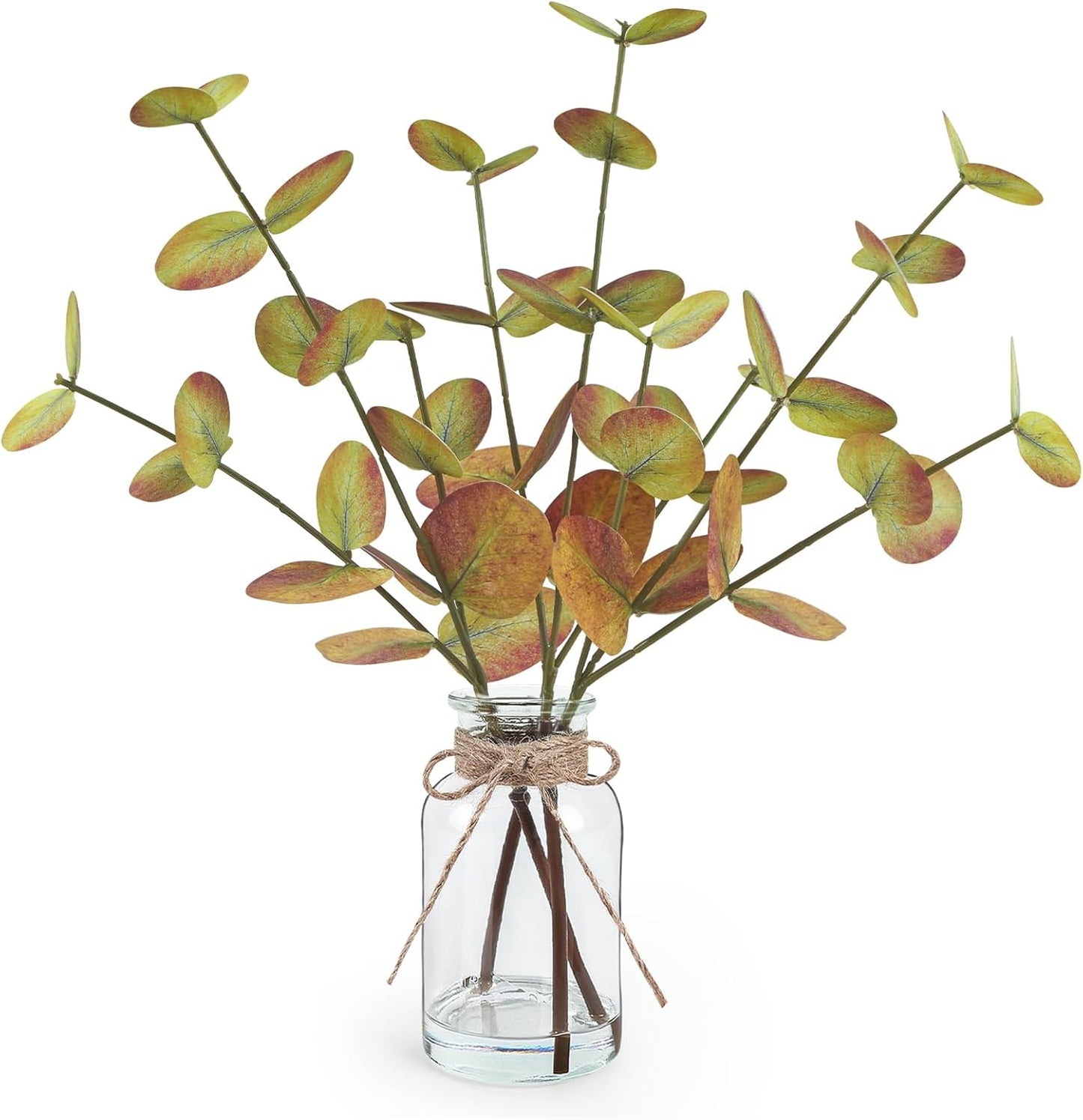 Fall Fake Eucalyptus Stems in Glass Vase with Faux Water 14" Fake Fall Plants with Artificial Eucalyptus Leaves Fall Decorations for Home Bathroom Desk Coffee Table Centerpiece Office Farmhouse Decor