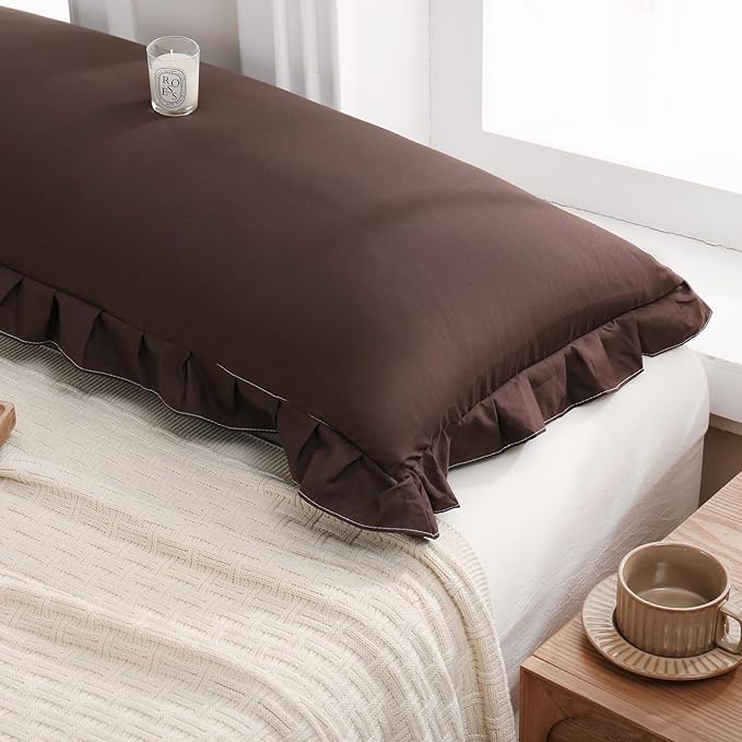 Merryword Dark Brown Pillow Shams Chocolate Queen Pillowcases Cute Pillow Cover Set of 2 Soft Shabby Chic Ruffled Pillowcases 2 Pack (Queen (20''x30''), Chocolate)