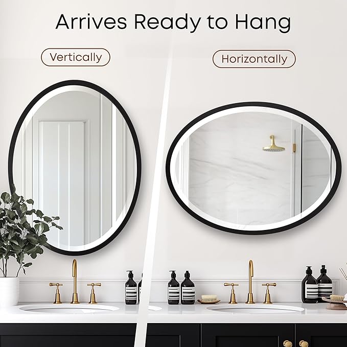 OVALCREST - Oval Wooden Beveled Wall Mirror for Home Decor, Bathroom, Vanity, Bedroom, Living Room, Hallway - London Style (Matte Black) 31.1 x 41.1