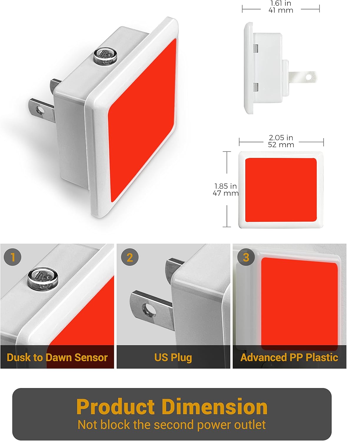 JandCase Red Night Light, Red NightLight[2 Pack],0.3W LED Night Light with Auto Light Sensor,Night Lamp Plug into Wall for Bedroom,Corridor,Hallway,Non-dimmable