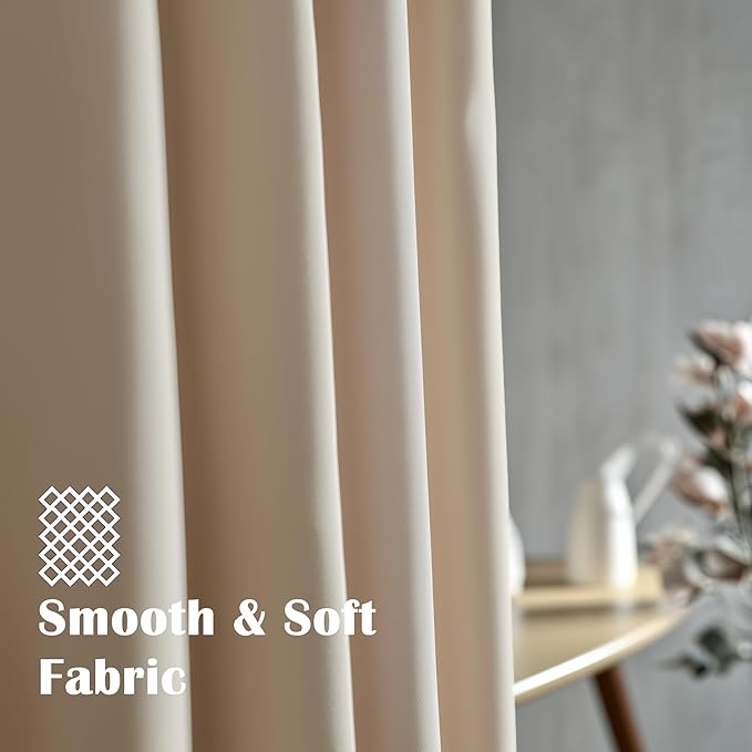 Beige Living Room Blackout Curtains for Bedroom Kitchen 2 Panels Set Thermal Insulated Curtains for Nursery 34x36 Inch Length Home Décor