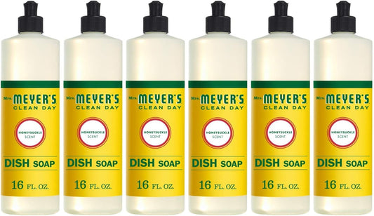 MRS. MEYER'S CLEAN DAY Liquid Dish Soap, Cruelty Free Formula, Honeysuckle Scent, 16 oz- Pack of 6