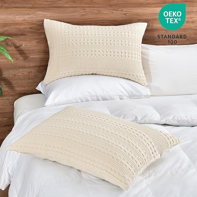 PHF Waffle Weave Pillow Shams Queen Size, 2 Pack 100% Cotton Pillowcases 20" x 30", No Insert, Soft & Breathable Aesthetic Woven Pillow Case Covers for Bedroom Decor, Undyed