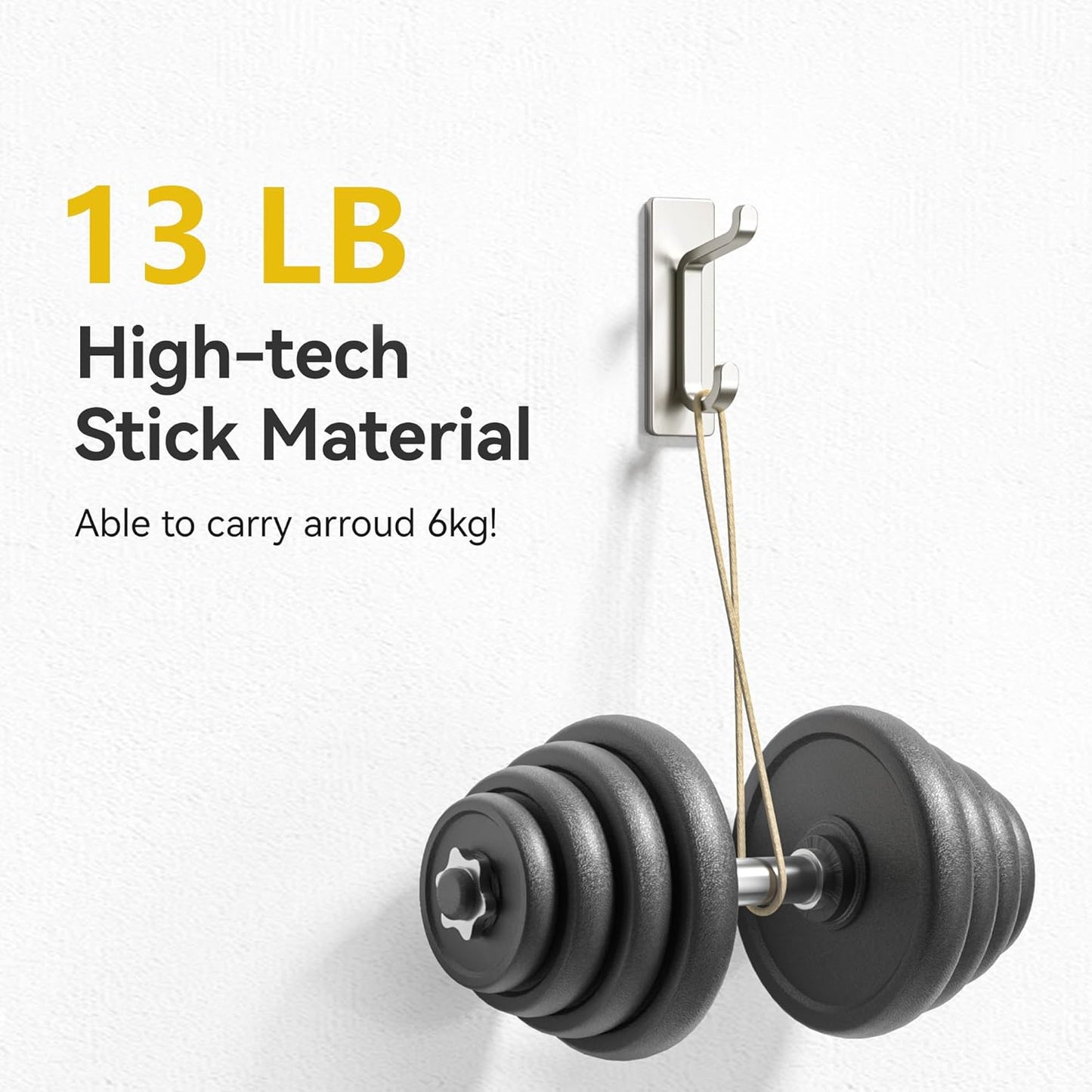 Self Adhesive Wall Hooks for Hanging: Extra Strong 13 LB, Hook for Coat, Towel in Bathrooms, Shower, Kitchen, Wall, Door Hook, Nickel Silver 12 Pack