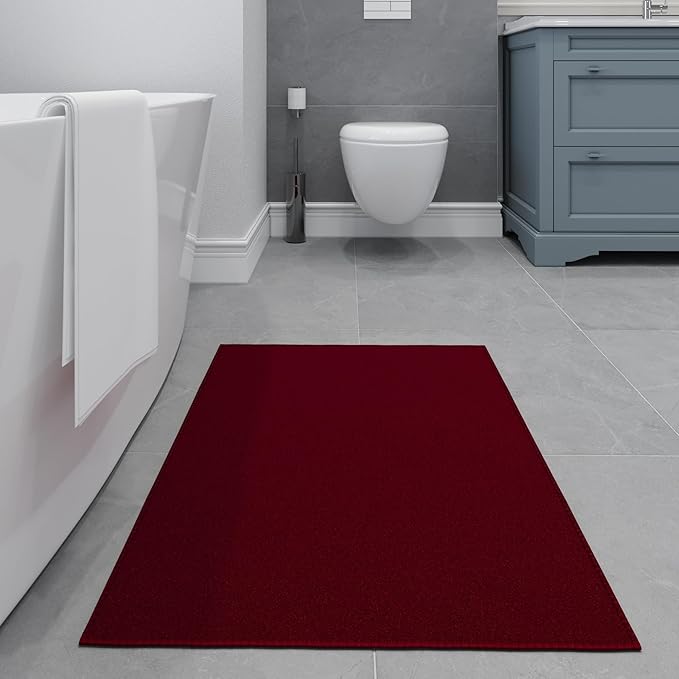 Ottomanson Rugs for Entryway 2'3" x 3' Non Slip Solid Small Area Rugs Durable Front Door Mat Rug Stain Resistant Entrance Rugs for Bathroom Kitchen Bedroom & Living Room, Red