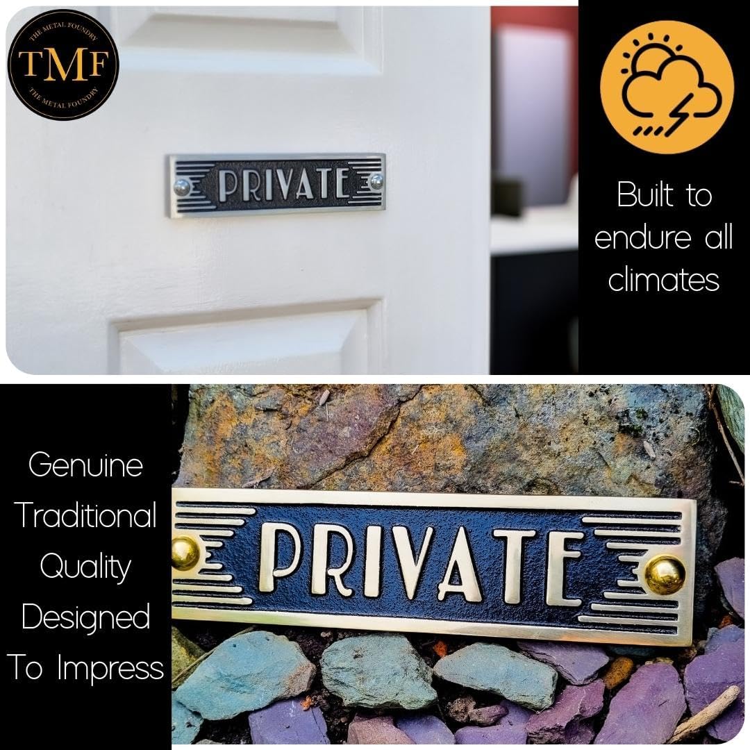 The Metal Foundry Private Metal Door Sign. Art Deco Style Home Décor Accessories Door Or Wall Aluminium Plaque. Handmade in England.