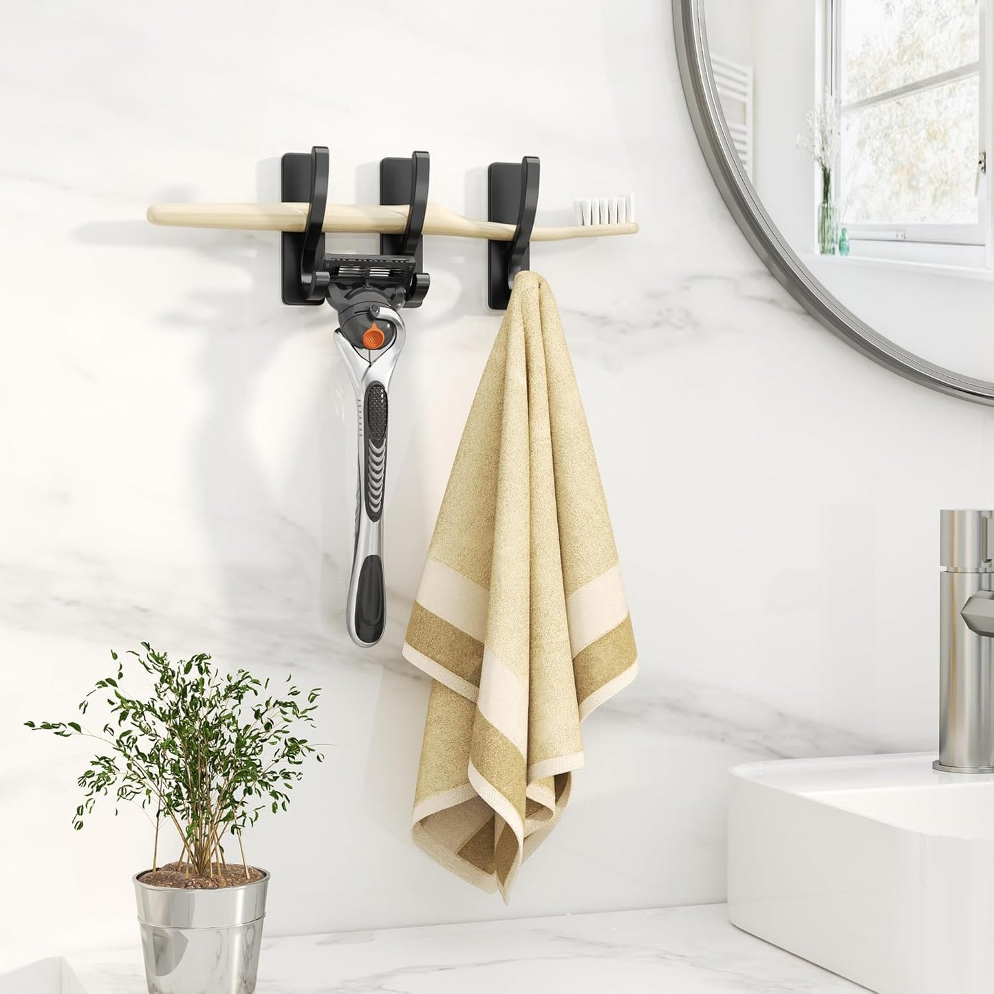 Adhesive Wall Hooks for Towels Coats - Stick On Hooks Hanging Heavy Duty (13lb), Metal Hook for Door, Bathroom, Dorm, Closet - Hanger for Purse, Bag, Robe,Backpack - No Damage to Wall - Black 6 Pack