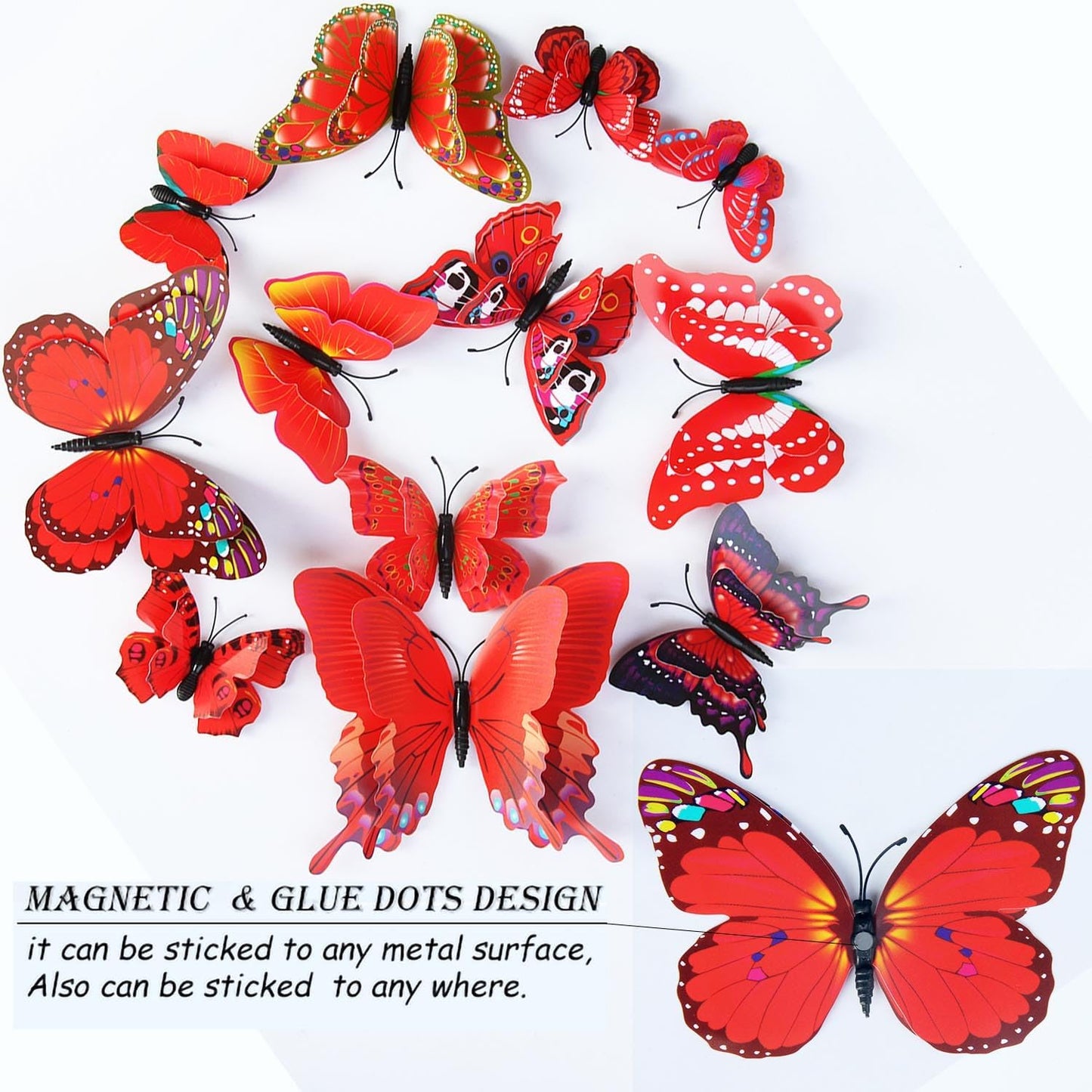 Butterfly Wall Decor 24/48 PCS, 3D Butterflies Stickers for Party Decorations with Magnets (Red, 48)