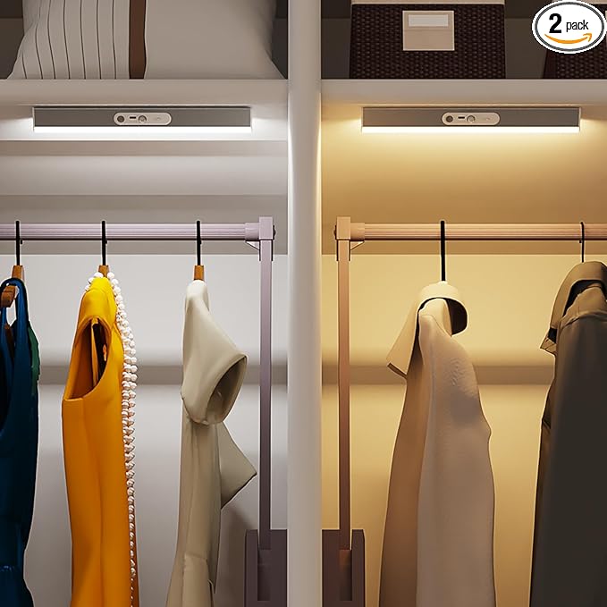 60 LED Under Cabinet Lighting Wireless with Remote and Motion Sensor Indoor,2000 mAh Rechargeable Closet Lights with 3 CCT and Dimmable,Under Counter Light for Kitchen,Stairways(2 Pack,12inch)