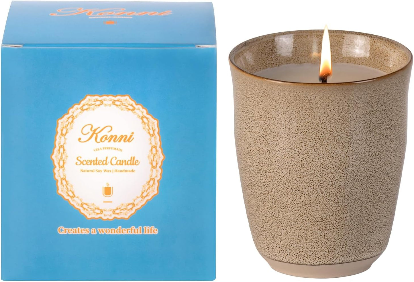 Scented Candle, 9oz Soy Candles, Red Rose Scented White Candles for Women & Men, Long-Lasting Aromatherapy Jar Candle Wax for Home, Bathroom, Non Toxic Candle Gift (Brown Ceramic Cup 19)