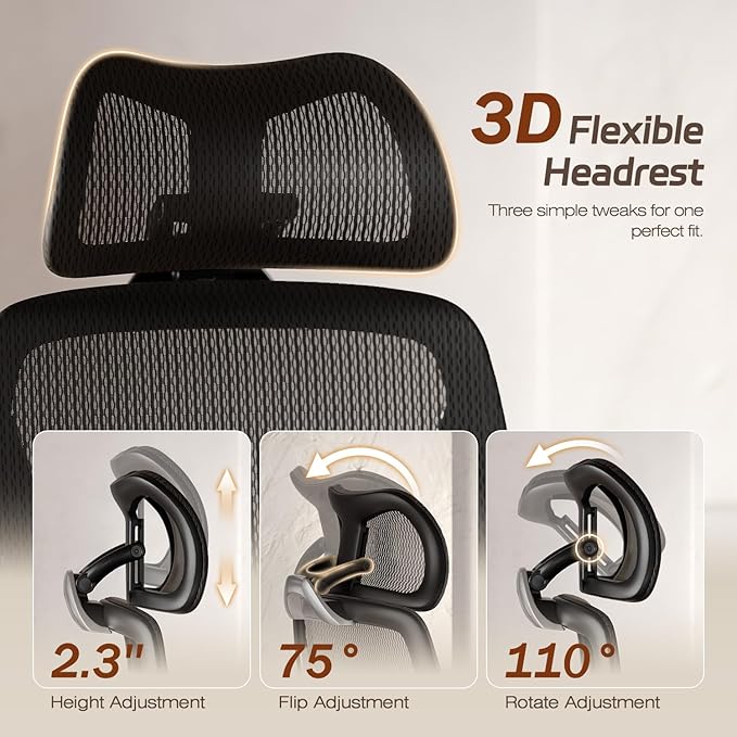 GABRYLLY Ergonomic Office Chair, Big and Tall Computer Desk Chair - 5D Folding Arms, 135° Tilt, Large & Thick Foam Seat, Adjustable Lumbar Support, 3D Functional Headrest, Heavy Duty Home Mesh Chair