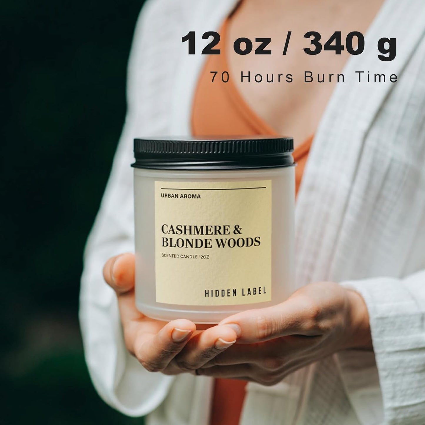 Hidden Label Cashmere & Blonde Woods Soy Candle, 12oz 2 Wick Non Toxic Candles for Home Scented, Bathroom Candle 70H Clean Burning Aromatherapy Candle for Stress Relief & Relaxation Gifts