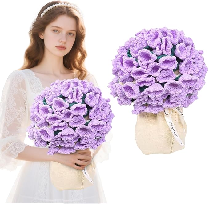 Handmade Crochet Flower Bouquet Blanket - Soft Lightweight Knit Throw for Birthday Wedding Valentines, Ready-to-Use Home Decor Gift (Purple, 43in)