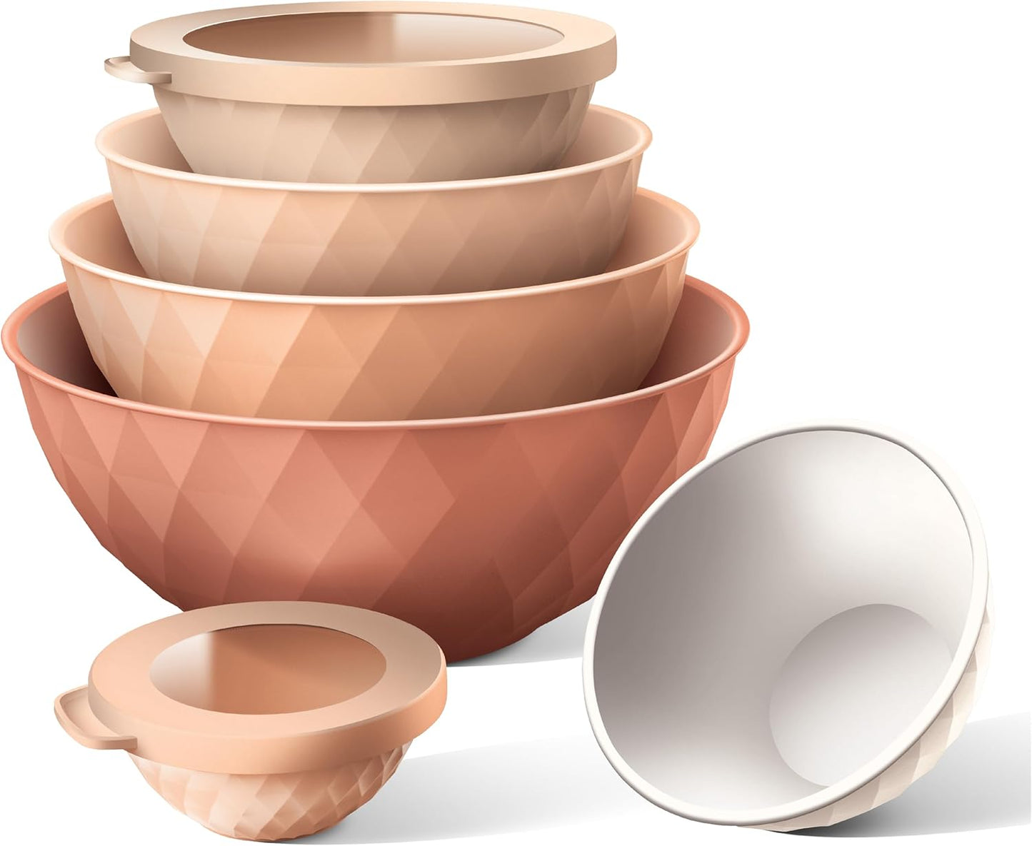 COOK WITH COLOR Mixing Bowls with Lids - 12 Piece Plastic Nesting Bowls Set includes 6 Prep Bowls and 6 Lids, Diamond Design - Microwave Safe, Orange