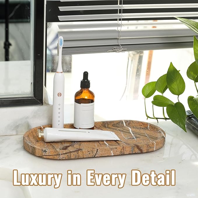 Koville Indian Natural Marble Tray, 12"x6" Vanity Decorative Tray for Countertop Organizer, Catchall Tray for Perfume, Candles, Jewelry Dish Tray