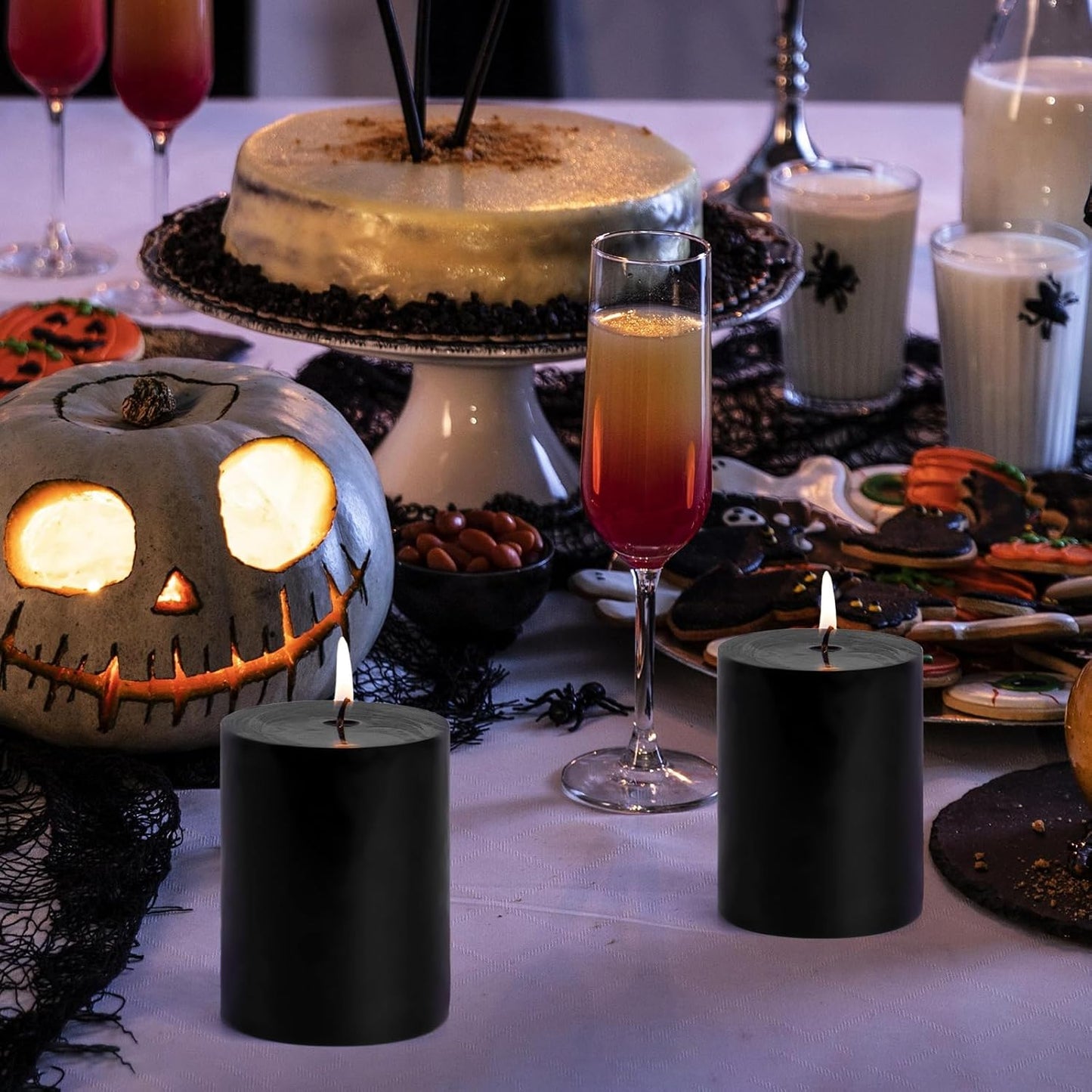 KONNI Black Pillar Candles Set of 3, 3"x 6" Unscented Pillar Candles Bulk, 56 Hours Long Burning Candles, Smokeless&Dripless Large Round Candle for Wedding, Home Decoration, Parties, Spas, Dinner