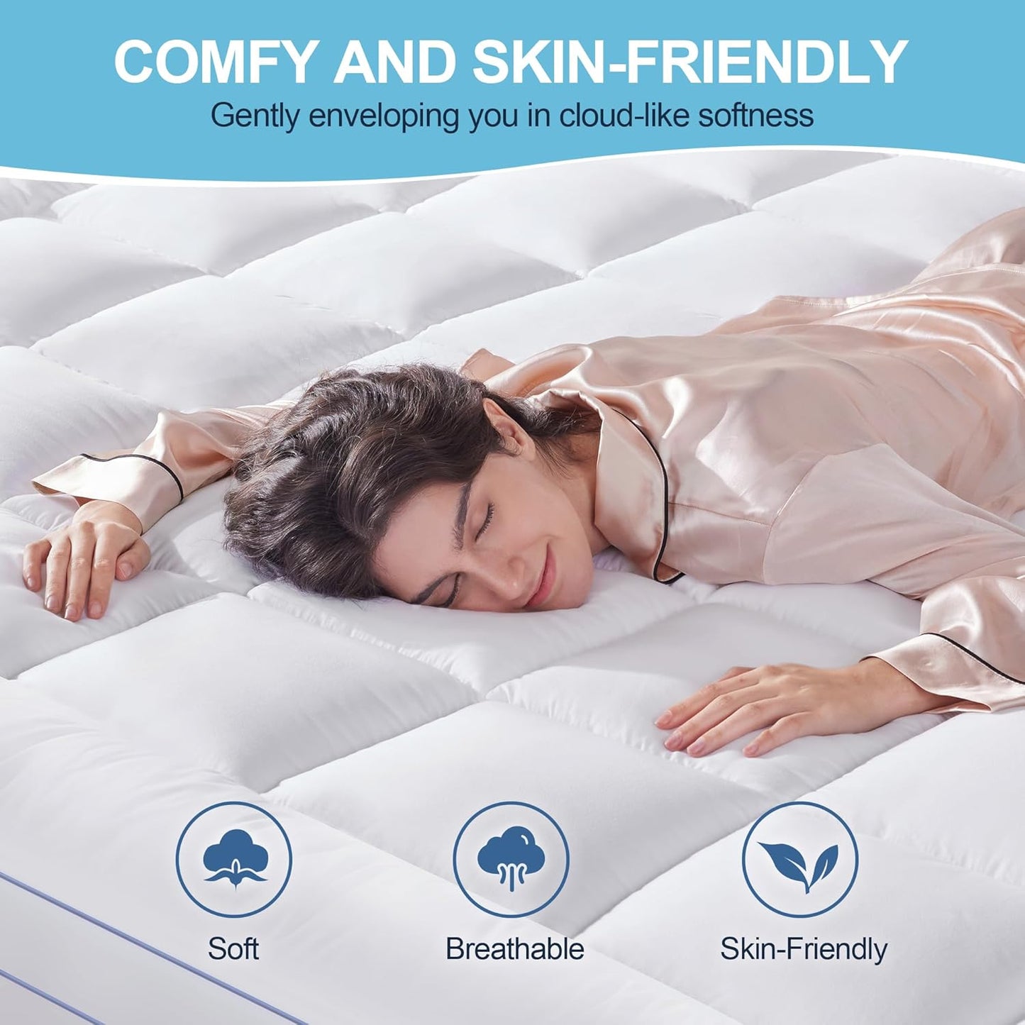 King Memory Foam Mattress Topper, 4 Inch Dual Layer Mattress Pad with Pillow Top Mattress Topper King Size Bed Cover, Support for Back Pain (White)