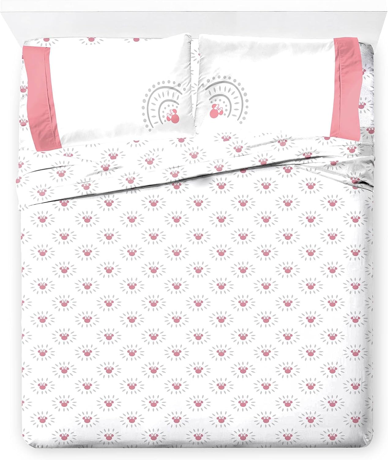 Jay Franco Kids Sheet Set with Fitted, Flat Sheets & Pillow Cover - Ultra-Soft Bedding with Pillowcase for Room Decor, White - Minnie Mouse, 4 Piece King