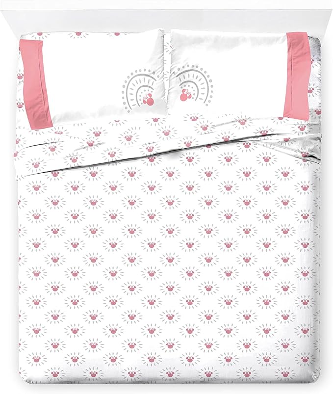 Jay Franco Kids Sheet Set with Fitted, Flat Sheets & Pillow Cover - Ultra-Soft Bedding with Pillowcase for Room Decor, White - Minnie Mouse, 4 Piece King