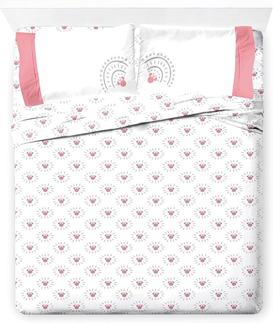 Jay Franco Kids Sheet Set with Fitted, Flat Sheets & Pillow Cover - Ultra-Soft Bedding with Pillowcase for Room Decor, White - Minnie Mouse, 4 Piece King
