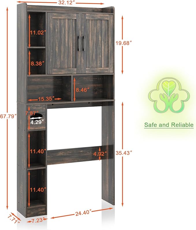 Over The Toilet Storage Cabinet, Farmhouse Storage Cabinet Over Toilet with Barn Door，Home Space-Saving Toilet Rack, for Bathroom, Restroom, Laundry