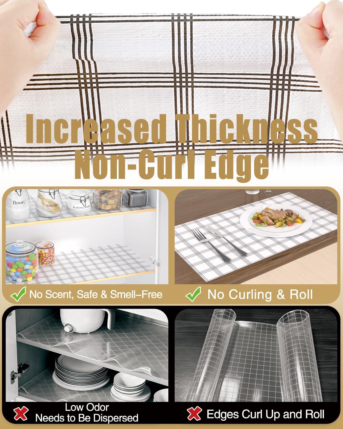 Drawer and Shelf Liner, Non-Adhesive Kitchen Cabinet Liners, Non Slip Shelf Paper Waterproof Washable Thickened for Dresser Pantry Shelve Bathroom Protector