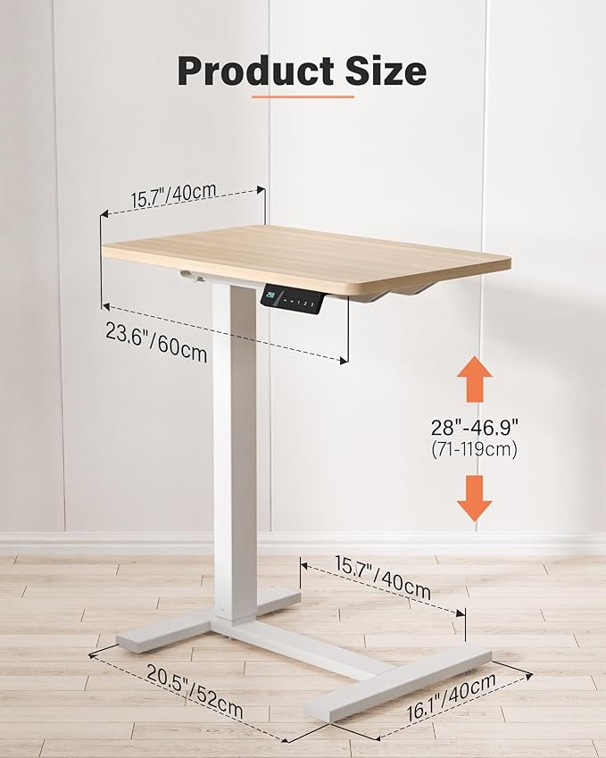 Mobile Standing Desk with Wheels - Electric Height Adjustable Small Movable Laptop Desk, Portable Rolling Computer Workstation Sit Stand Table for Home Office, Sofa & Bedside Use(23.6",Natural)