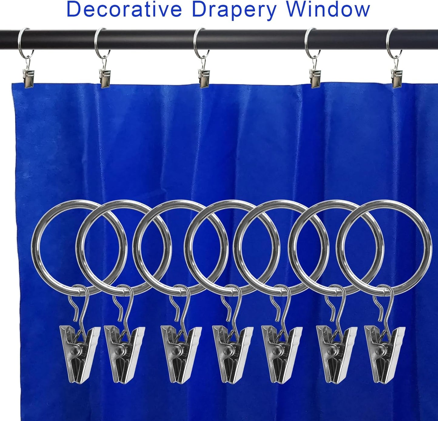 100 Pack Metal Curtain Rings with Clips, Drapery Clips with Rings, Drapes Rings 1 inch Inner Diameter, Fits Diameter 5/8 inch Curtain Rods, Silver