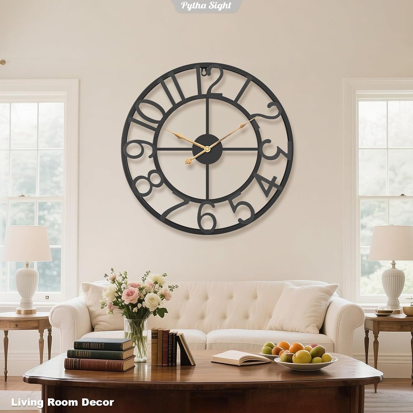 14 Inch Large Wall Clocks for Living Room Decor,Big Silent Battery Operated Metal Wall Clock,Rustic Modern FarmhouseArabic Numerals Wall Clock for Kitchen,Office,Bedroom,Dining Room