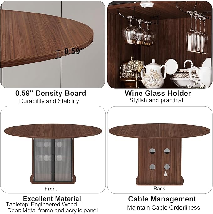 IBF 47" Round Dining Table with Fridge Storage Space, Circle Kitchen Table for 4 to 6 People, Dining Room Tables with Adjustable Shelf, Wood Dinner Tables for Home Kitchen, Walnut (Only Table)