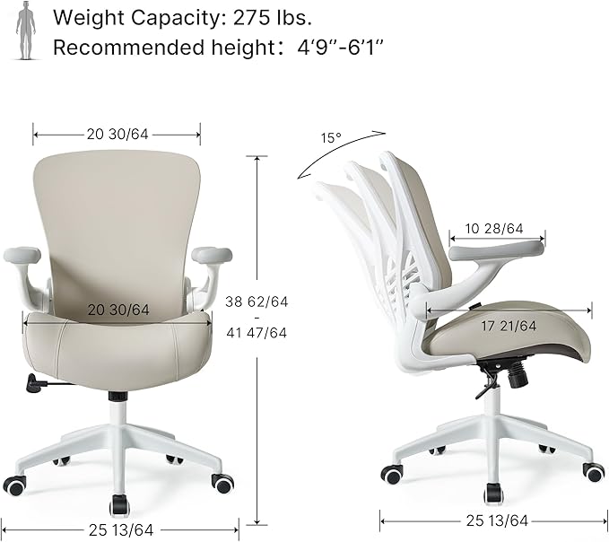 EUREKA ERGONOMIC Vera Leather Office Chair, PU Leather Desk Chair with Wheels and 3D Adjustable Armrests, Executive Office Chair, Ideal for Home & Office, Light Grey