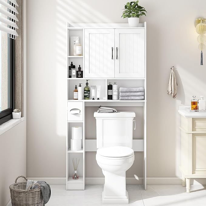 Over The Toilet Storage Cabinet, Farmhouse Storage Cabinet Over Toilet with Barn Door，Home Space-Saving Toilet Rack, for Bathroom, Restroom, Laundry