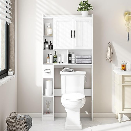 Over The Toilet Storage Cabinet, Farmhouse Storage Cabinet Over Toilet with Barn Door，Home Space-Saving Toilet Rack, for Bathroom, Restroom, Laundry