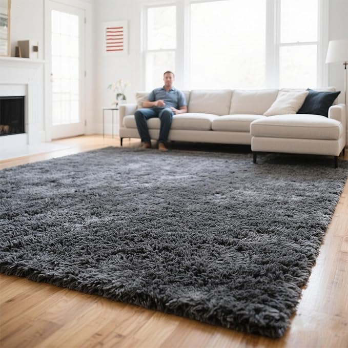 5x8 Grey Fluffy Area Rugs for Bedroom, Soft Indoor Plush Rug for Living Room, Large Furry Fuzzy Shag Floor Carpet for Kids Nursery Boys Room Dorm Classroom Home Office Decor Mat