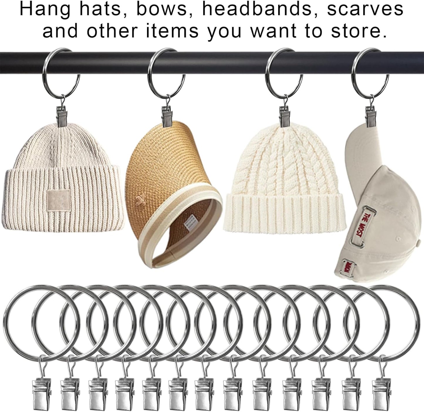 40 Pack Metal Curtain Rings with Clips, Drapery Clips Hooks, Decorative Curtain Rod Clips 1.5 in Interior Diameter, Silver