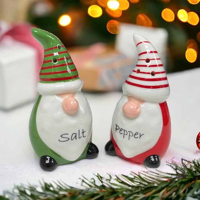 KARALIN Ceramic Salt & Pepper Shaker Sets Tabletop Accessories Cute Farmhouse Design Family Gifts with Gift Box Ready (Red & Green)