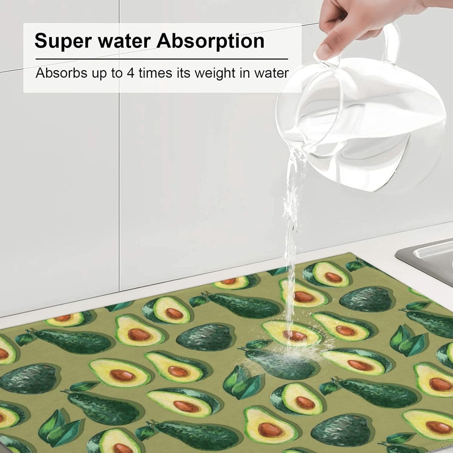 Green Avocado Dish Drying Mat 18x24 For Kitchen Counter Absorbent Microfiber Dishes Pad Dish Drainer Rack Mats Fast Dry Kitchen Accessories
