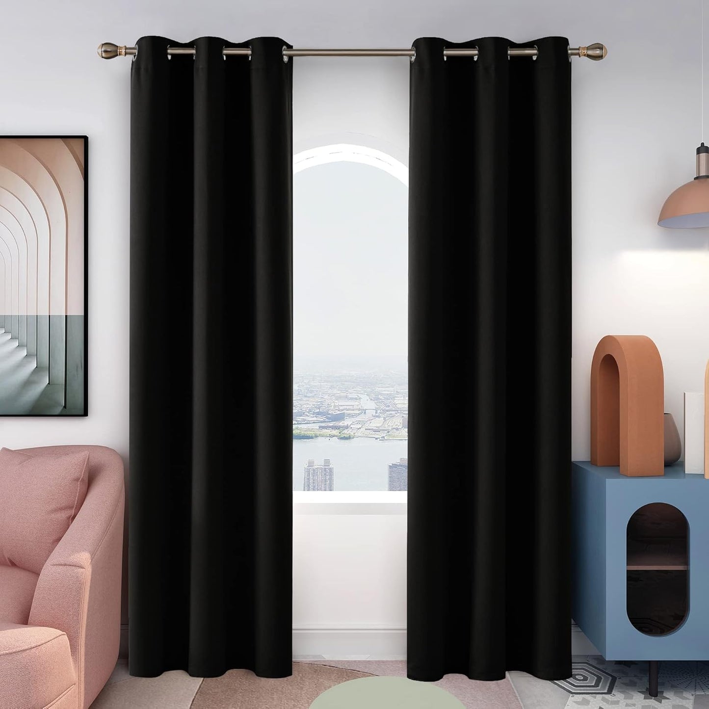 Deconovo Blackout Curtains for Bedroom – Set of 2 42W x 95L Inch Thermal Insulated & Noise Reducing Panels–Home Window Room Darkening Sustainable Grommet Drapes for Living Room and Nursery, Black