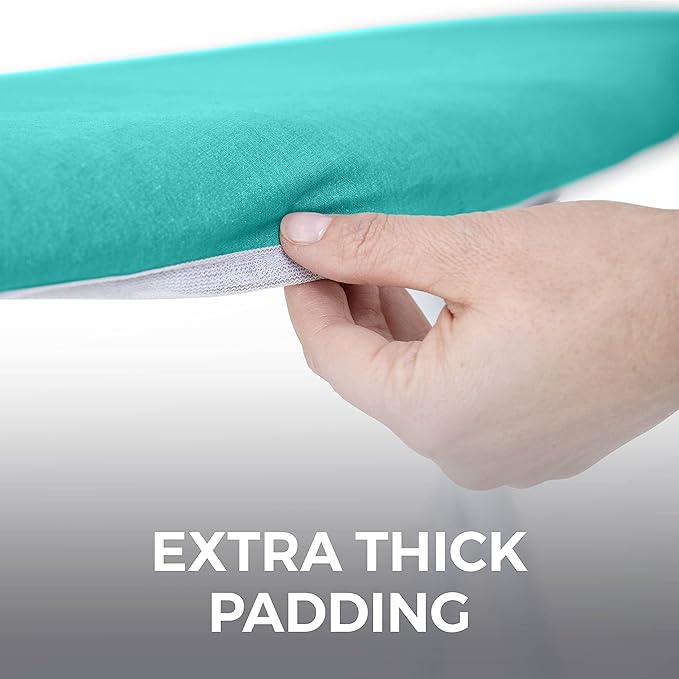 HOME GENIE Ironing Board Cover, Silicone Coating, Full Size Scorch Resistant Padding, Elastic Edge Heavy Duty Iron Pad Covers Standard Boards, Hook and Loop Fastener Strap Extra Thick, Turquoise