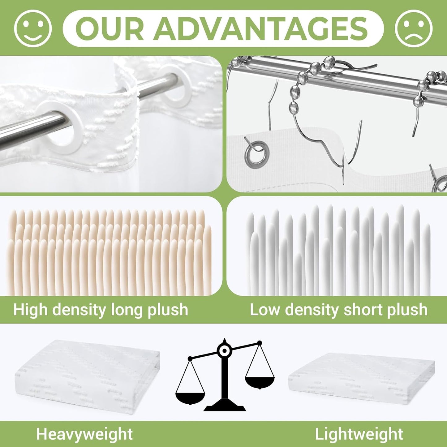 Long No Hook Shower Curtain with Snap in Liner, Tufted Chevron Striped Shower Curtain Set for Bathroom, Boho Waterproof and Washable Shower Curtains,71Wx80H, White