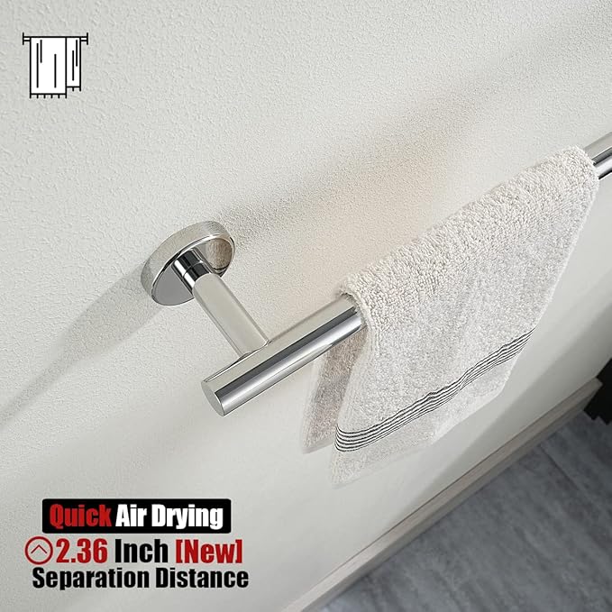 JQK Towel Bar Polished Steel, 19 Inch 304 Stainless Steel Thicken 0.8mm Towel Rack Chrome Bathroom, Towel Holder Wall Mount, Useable Length 16 Inch TB110L16-CH