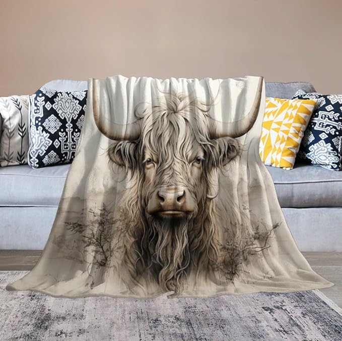 Highland Cow Throw Blanket for Teens Boys Girls and Adults Soft Warm Cozy Funny Midweight Food Flannel Blankets for Couch Sofa Bed Camping Travel Home Decor 40" X 50"