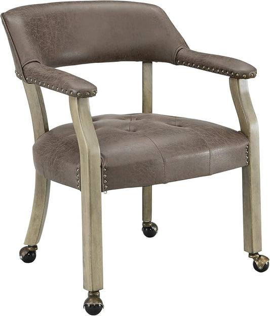 MODERION Modern Retro Brown Solid Wood Boss Caption's Dining & Office Desk Chairs with Wheels, Arms & Upholstered Seat, 31.5'H