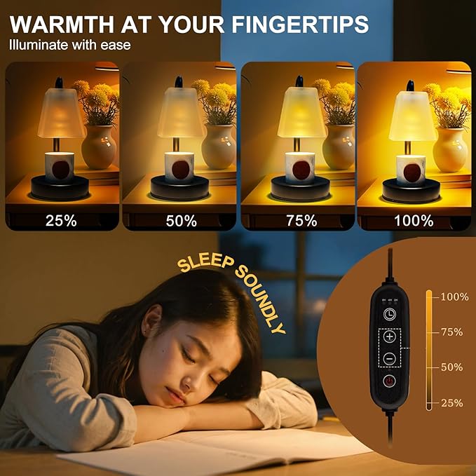 Candle Warmer Lamp with Timer Electric Wax Warmer for Scented Wax Melt Warmer Melter for Jar Candles Dimmable Adjustable Height Gifts for Women Mom House Warming Frossted Glass Black