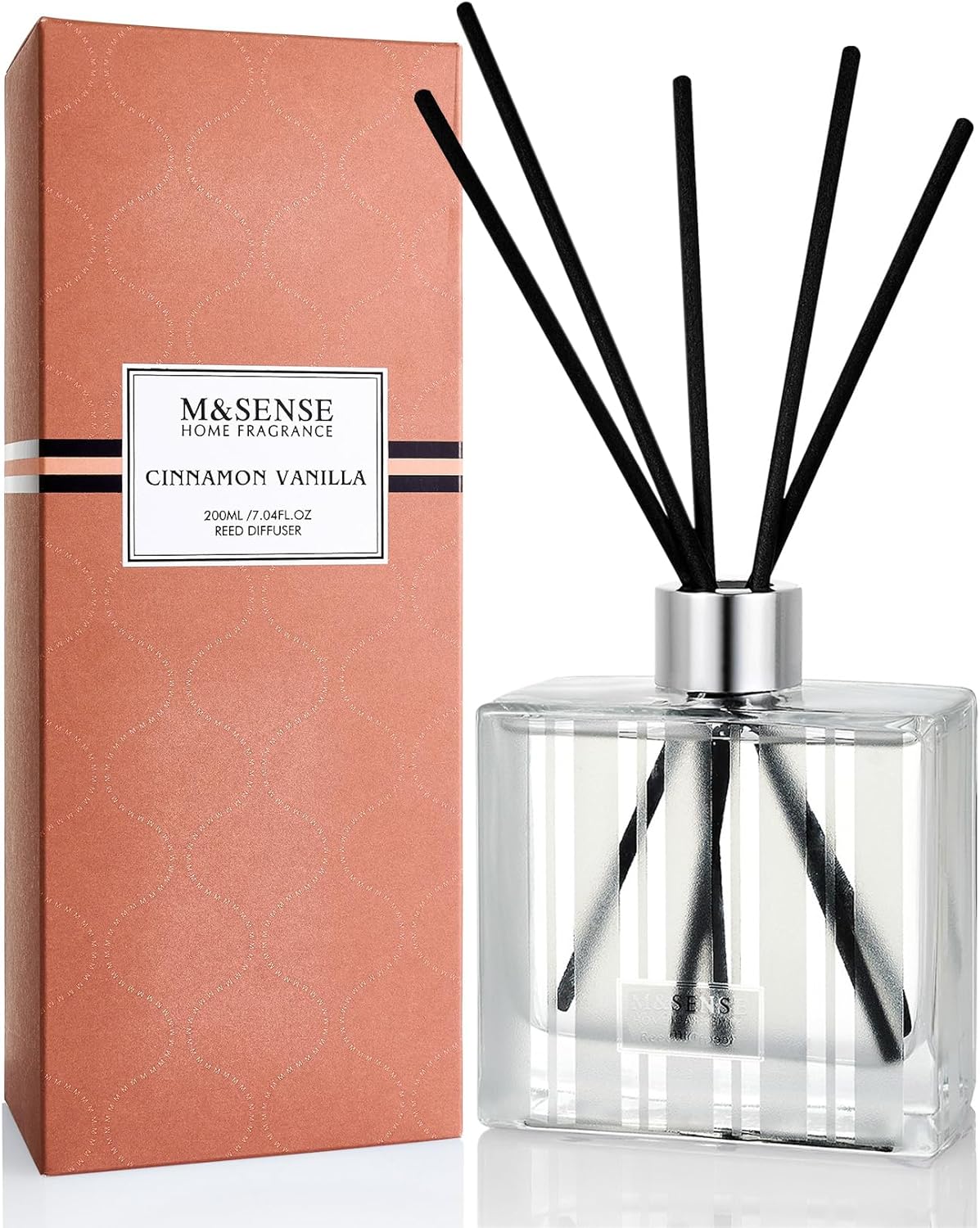 M&SENSE Cinnamon Vanilla Reed Diffuser Set - 7.04oz Scent Diffusers for Home, Natural Essential Oil Diffuser with Sticks, Housewarming Diffuser Gift for Bathroom Bedroom & Office