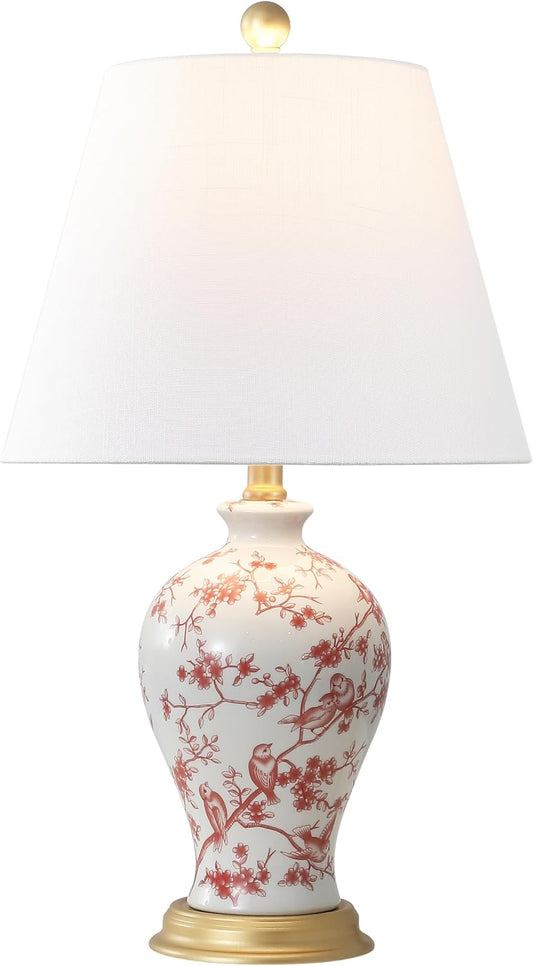JONATHAN Y JYL3009C Grace 24" French Country Cottage Ceramic/Iron Floral Urn LED Table Lamp, White/Red for Bedroom, Living Room, Office, College
